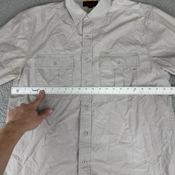 Timberland Shirt Men's Size Large Khaki Button-Up Long Sleeve Pockets Rugged Fit - Picture 5 of 10